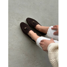 Замшеві лофери кольору шоколад на низькому ходу Арт. 156-6